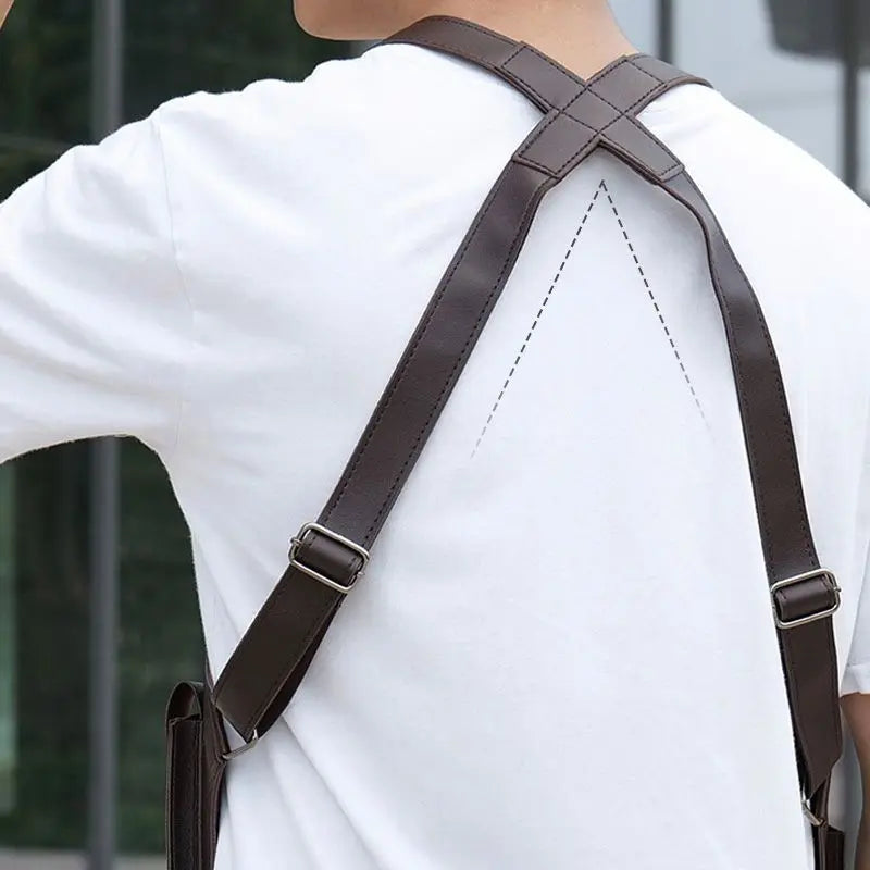 Outdoor Anti-theft Tactical Bag Men Retro Double Shoulder Strap Multi-pocket Crossbody Bags PU Waterproof Phone Bag Chest Bags