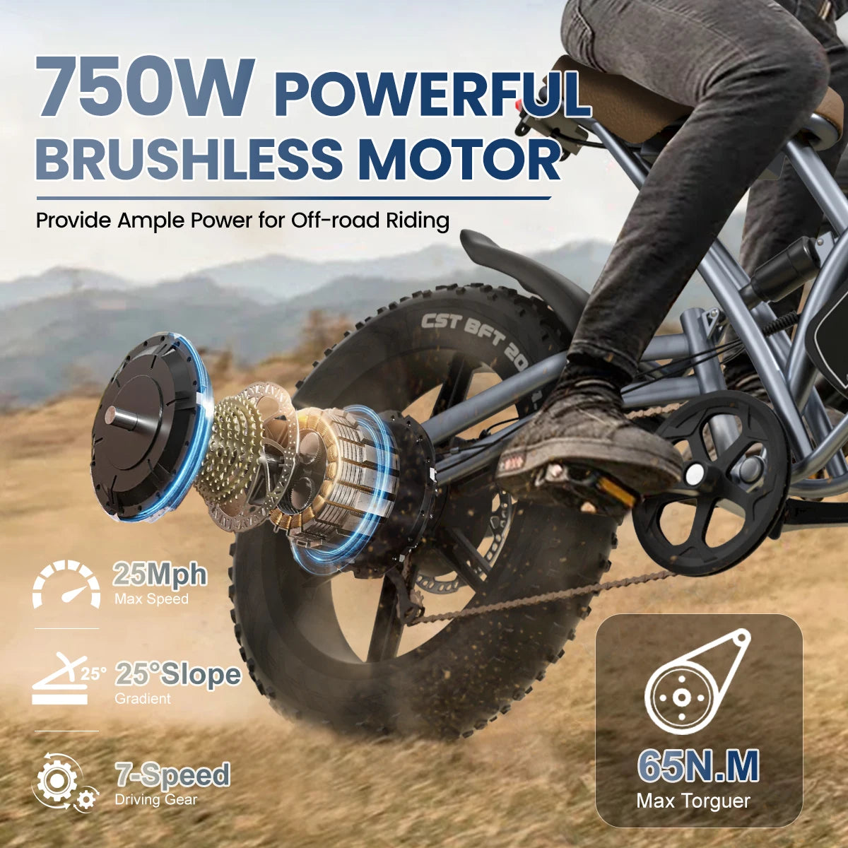 Adults Electric Bike JANSNO X50 750W 48V14AH Removable battery Accessori Fat Tire 20" Off Road Mountain Ebike Moped Style Ebike