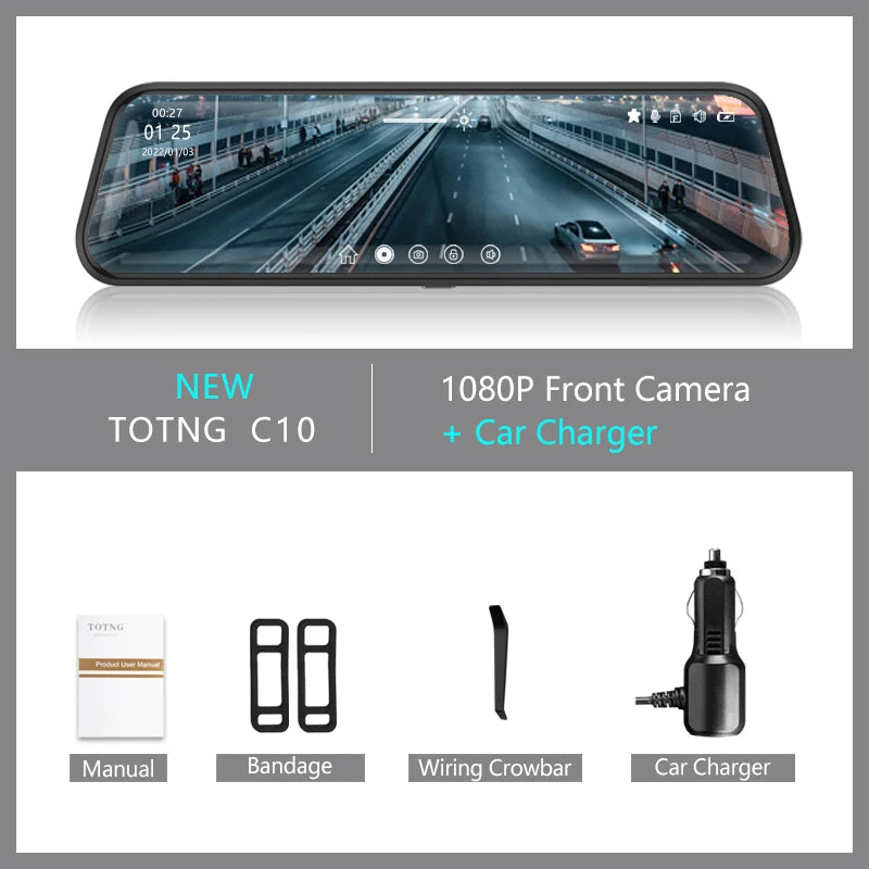 10 Inch Mirror Camera for Car Touch Screen Video Recorder Front and Rear Camera Mirror