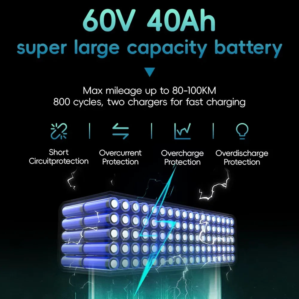T6 6000W 60V 40ah Dual Motor Electric Scooter NFC Card Unlock E-Brake 11 Inch Tyres Max Speed 90km/h Foldable Electrics Scooter