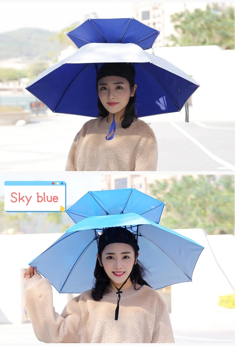 Portable Rain Umbrella Uv Protection Head Umbrella Hat Foldable Outdoor Travel Fishing Sunshade Waterproof Camping Cap Headwear