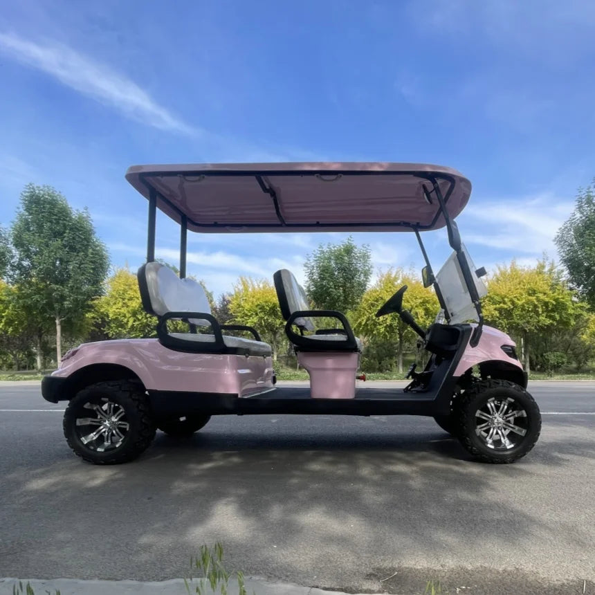 Factory Supply 4 Wheel Beautiful Pink Color Electric Golf Cart 30% Max Driving Slope Electric Car 4 Passenger Street Legal