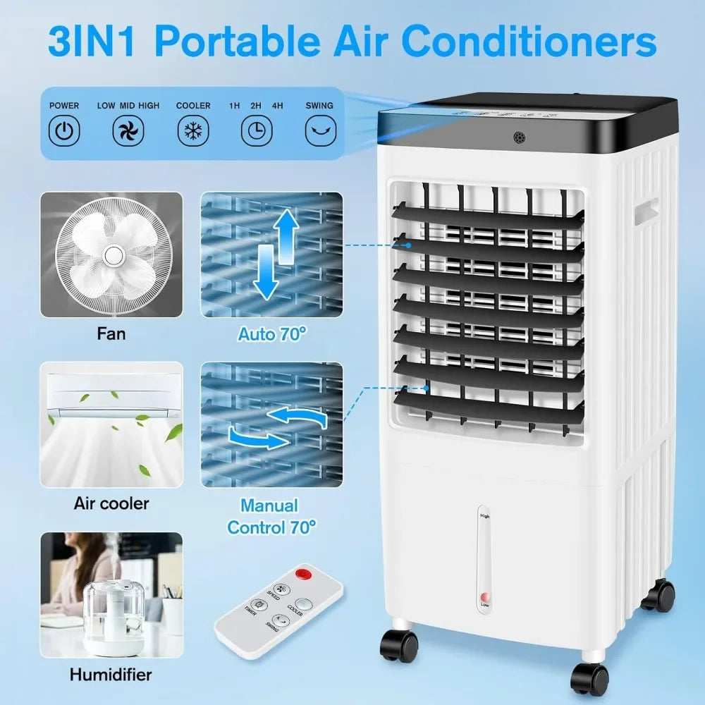 Portable Air Conditioners Windowless, Ac Unit with 3-Gal Water Tank ,3 Speeds,70° Oscillation