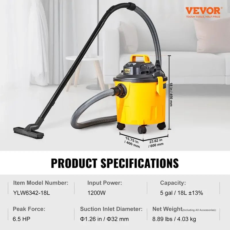 VEVOR Wet Dry Vac, Max 8 Gallon 3 in 1 Shop Vacuum with Blowing Function, with Attachments to Clean Floor Upholstery Gap Car