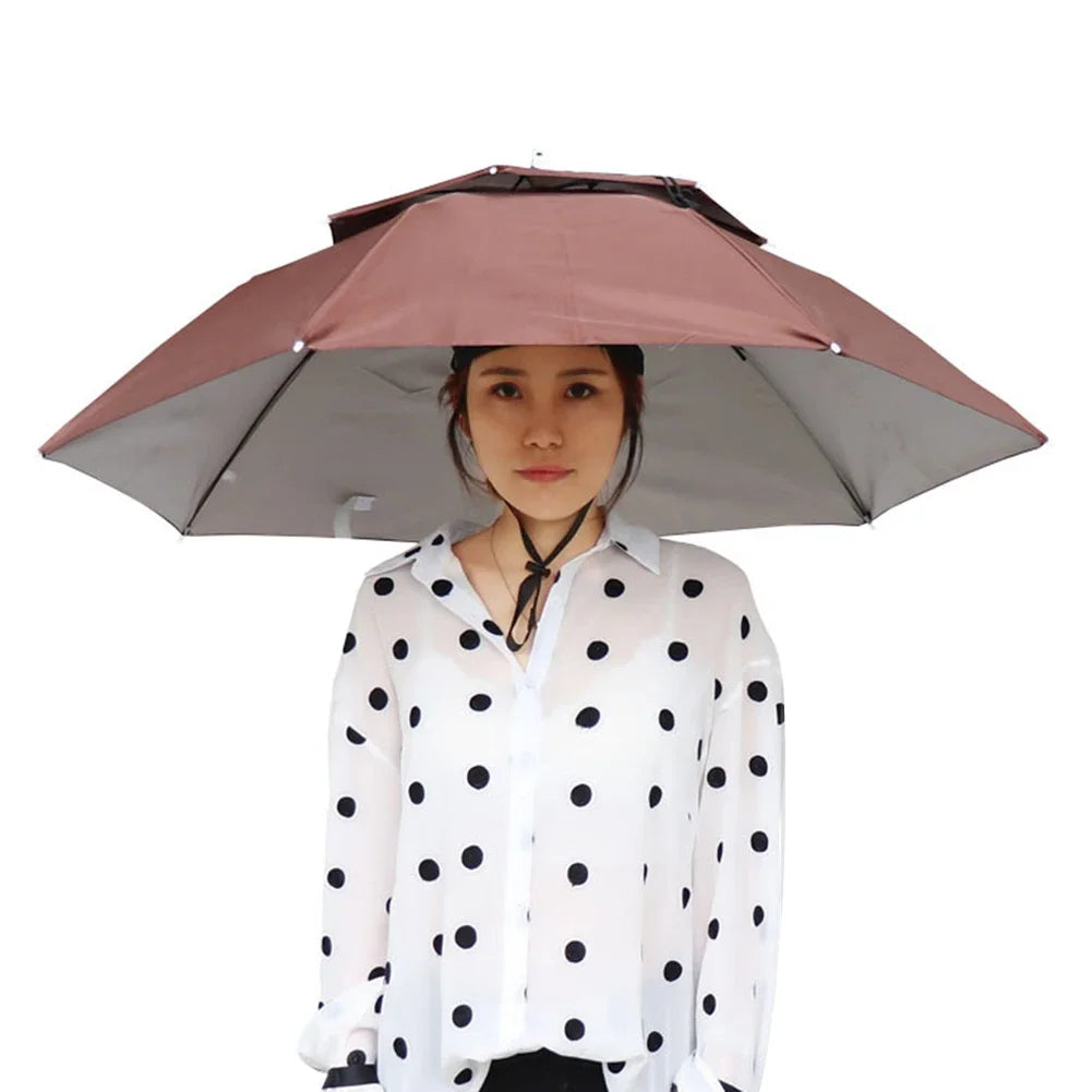 Portable Rain Umbrella Hat Foldable Outdoor Sun Shade Caps Waterproof Camping Fishing Headwear Cap Head-Mounted Beach Head Hats