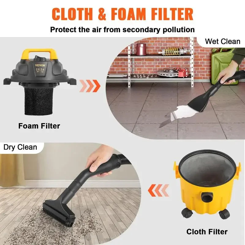 VEVOR Wet Dry Vac, Max 8 Gallon 3 in 1 Shop Vacuum with Blowing Function, with Attachments to Clean Floor Upholstery Gap Car