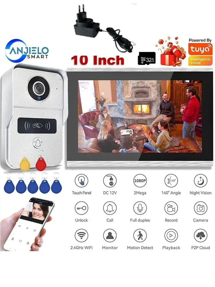 10 Inch 7 Color Touch Screen Wireless Wifi Video Doorbell Smart Home Intercom Kit for