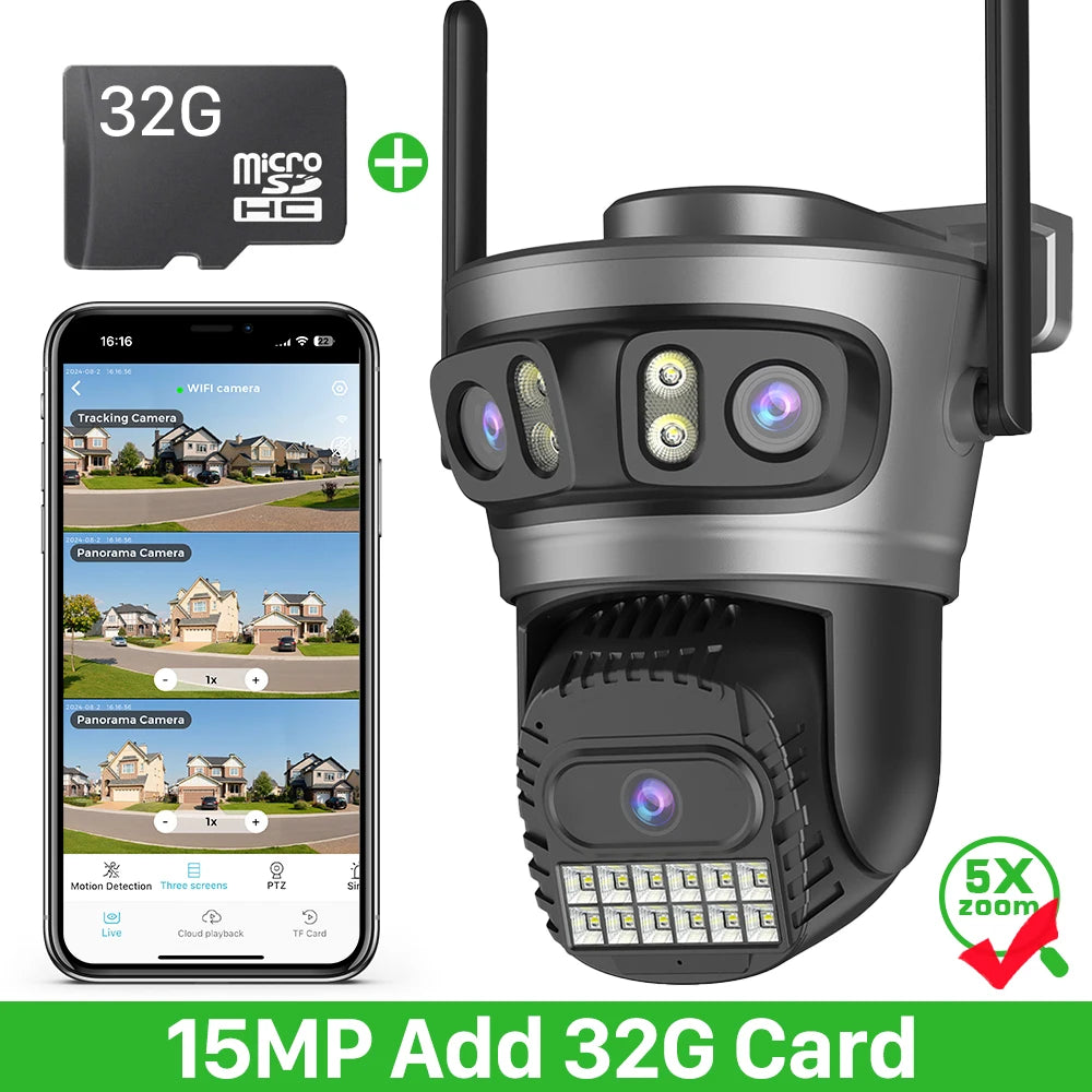 8K Three Lens Three Screens PTZ Camera Outdoor HD 5G Wifi Security Camera Ai Human Detection