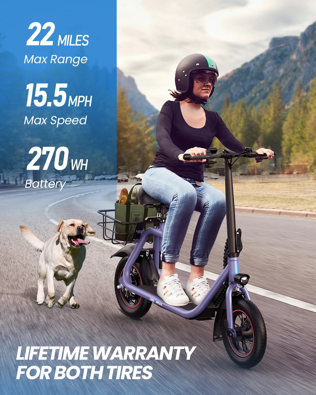 Gyroor 450W Electric Scooter with Seat for Adult, 12 inch Commuter Electric Scooter with Basket - up to 21 Miles 15.5MPH