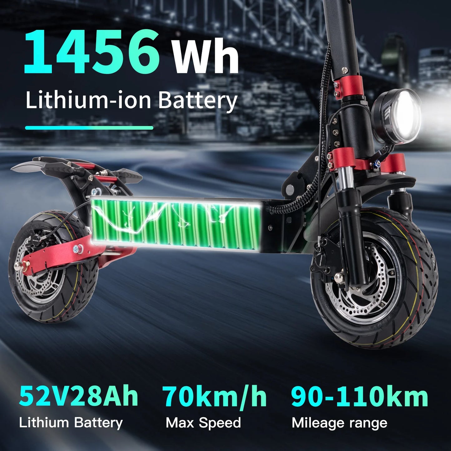3200W Electric Scooter With Seat 52V 28AH 36MPH Folding EScooter For Adult 90-110KM Range 10'' Vacuum Tires EScooter With APP