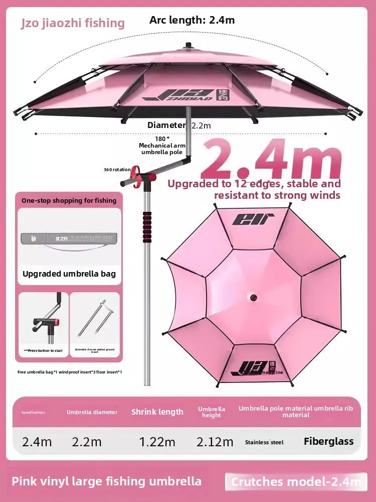 Parasol Fishing Umbrella Double-Layer Fold Outdoor Camping Beach Garden Windproof Sunscreen Fish Adjustable Pole Portable Rack