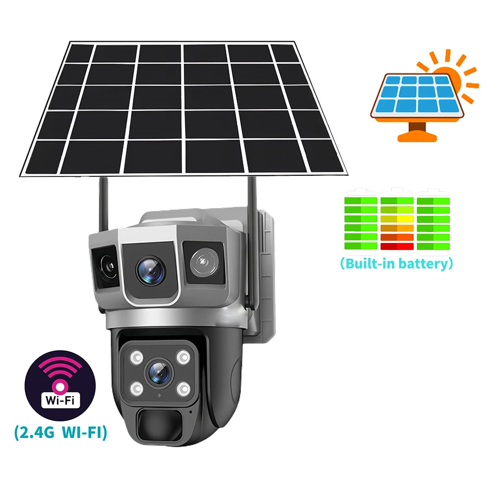 Camera WIFI CCTV 12MP Dual Lens Triple Screen PTZ Auto Tracking 6K Curious Security