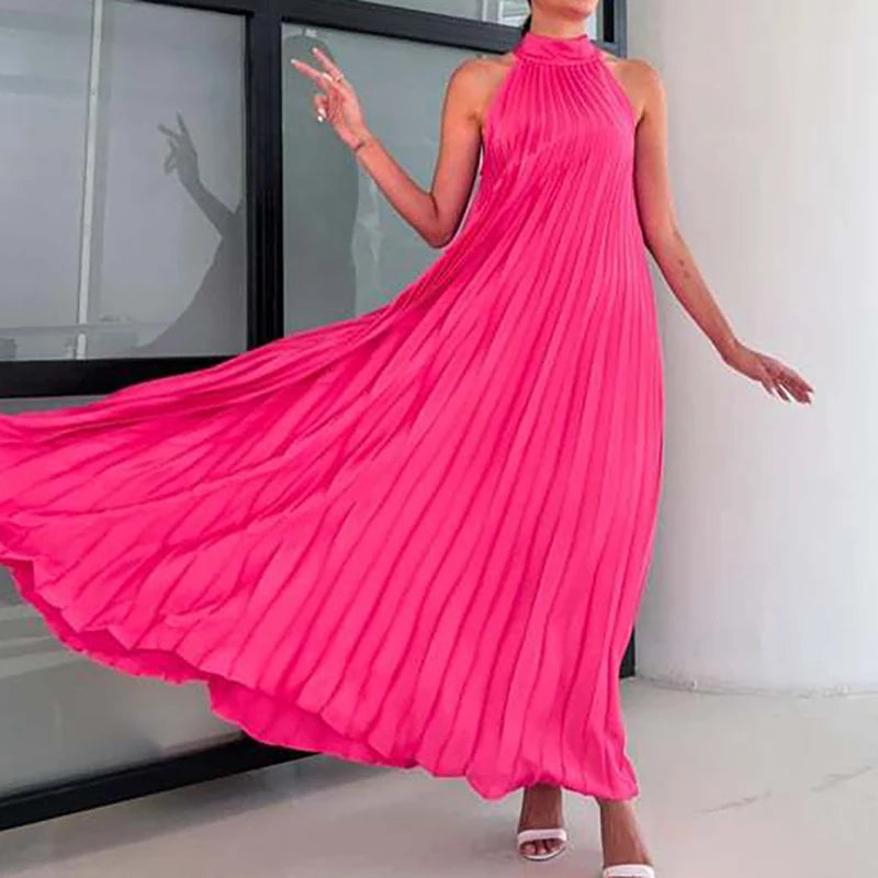 Spring Female Halter Slim Banquet Long Dress Women Sexy Off Shoulder Gala Dress New 2025 Elegant Solid Swing Loose Party Dress