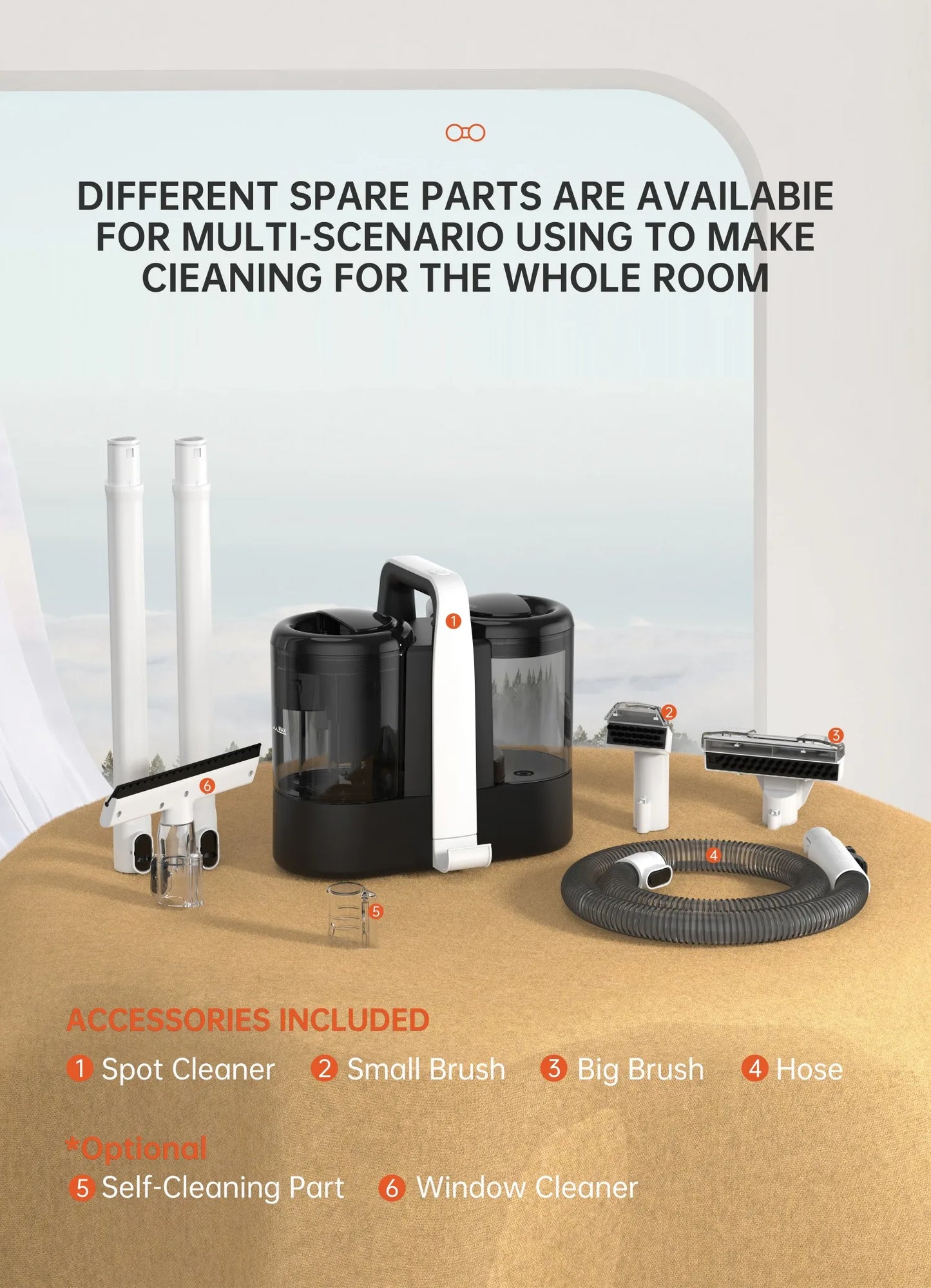 RAYFURN W07 Carpet Vaccum Cleaner 450W 15KPa Suction Power Handheld Spot Clean Machine Smart Home Appliance for Sofa Pet Hair
