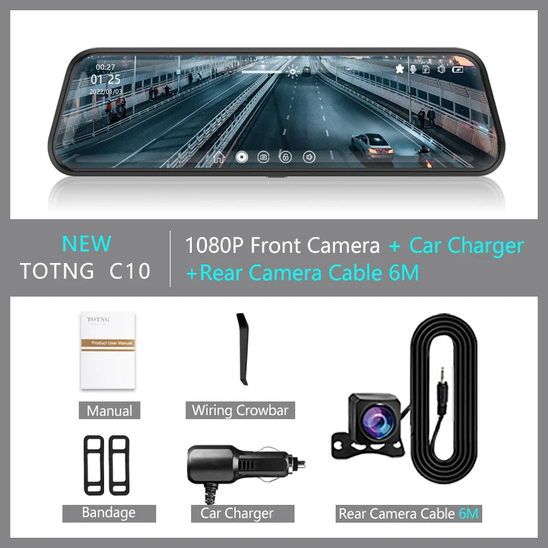 10 Inch Mirror Camera for Car Touch Screen Video Recorder Front and Rear Camera Mirror