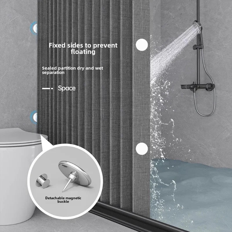 High-end bathroom folding shower curtain without punching invisible tarp toilet partition bath shower dry and wet separation