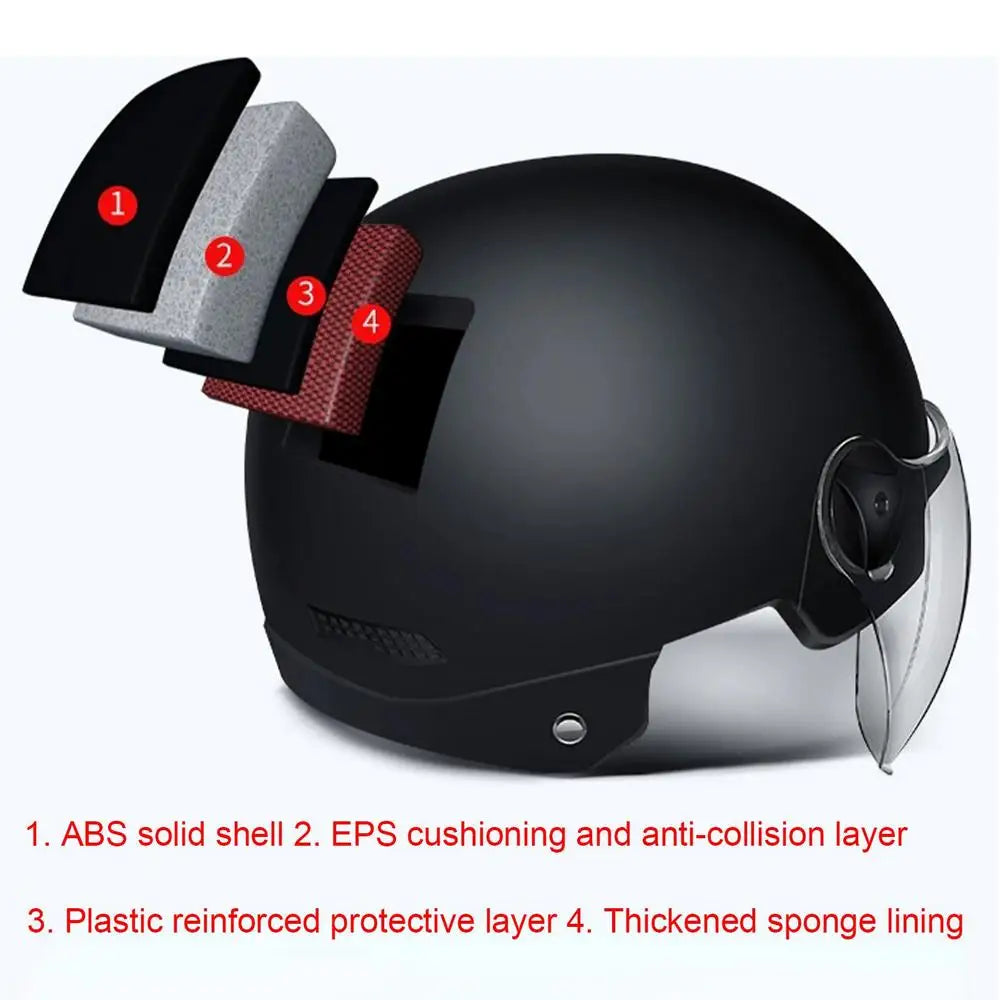 Electric Motorcycle Helmet Motor Car Scooter Bike Men Woman Open Face Half Helmet Anti-UV Safety Hat Bicycle Cap with Goggles