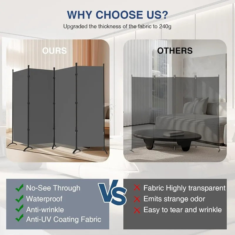 4 Panel Room Divider, Folding Privacy Screen Wall Divider for Room Separation, Freestanding Room Partitions,84”W×67”H