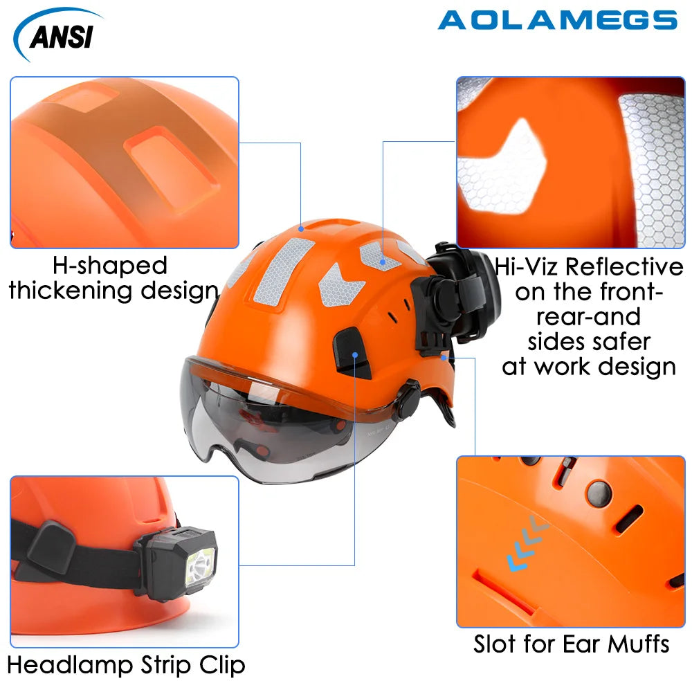 Safety Helmet With Visors Built In Goggles Earmuff Noise Reduction Stickers For Engineer ABS Hard Hat ANSI Industrial Work Cap