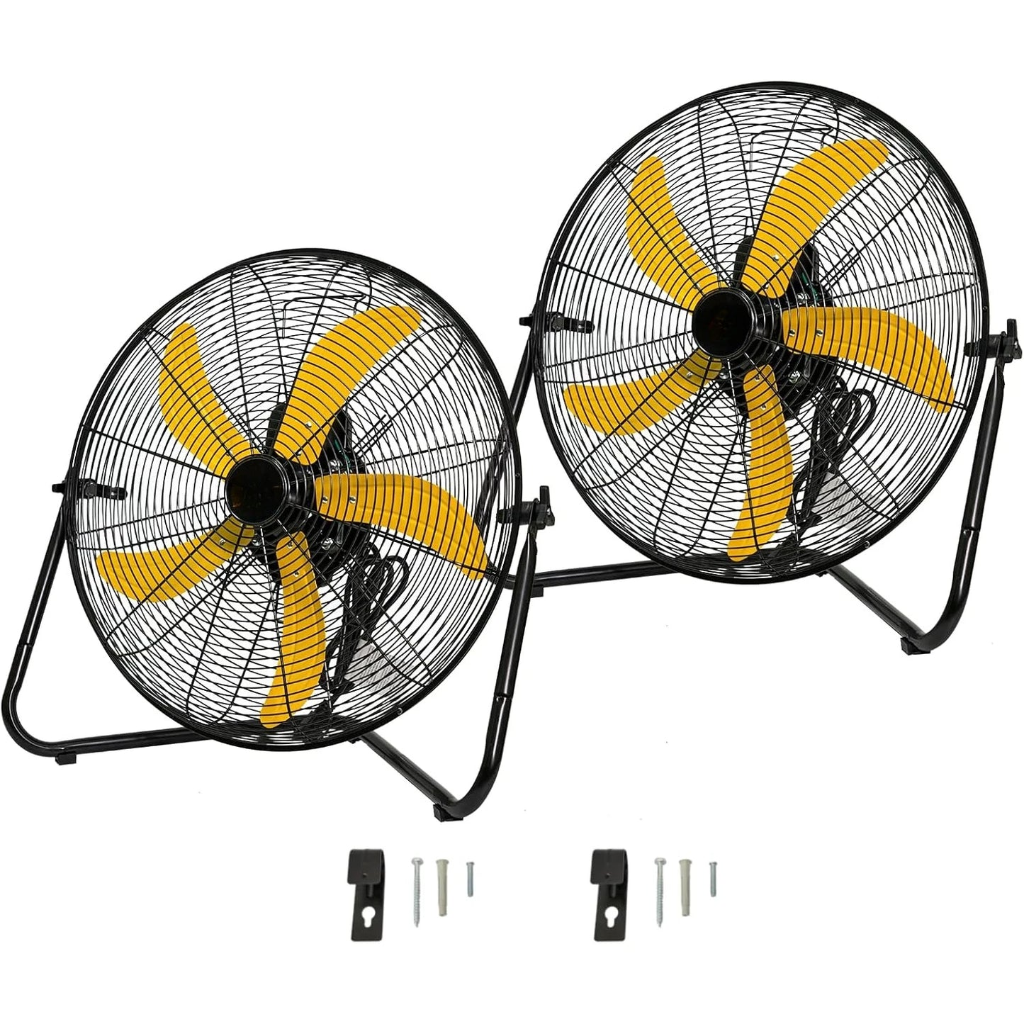 2 Pcs 20-inch 5300 CFM High Velocity Metal Floor Fan, 3-Speed Powerful Cooling 360° Adjustable Tilting Head for Shop