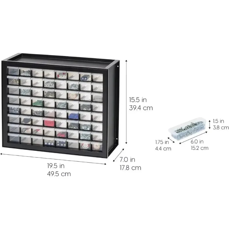 64 Drawer Parts Cabinet, Plastic Drawer Storage for Hardware Crafts USA Screw Organizer, Hardware Storage Organizer,new