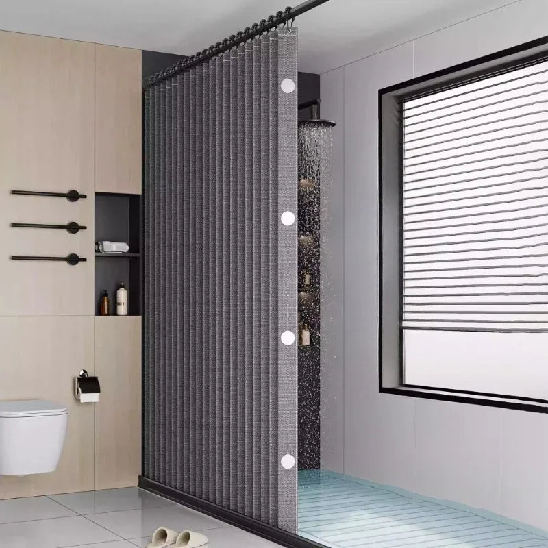 High-end bathroom folding shower curtain without punching invisible tarp toilet partition bath shower dry and wet separation