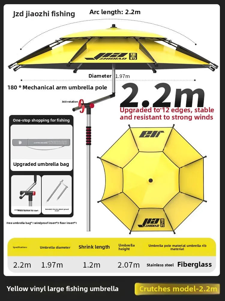 Parasol Fishing Umbrella Double-Layer Fold Outdoor Camping Beach Garden Windproof Sunscreen Fish Adjustable Pole Portable Rack