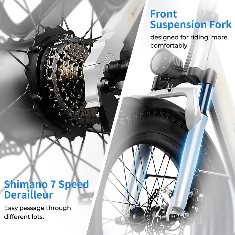 SOHAMO Men Women Road Mountain Folding Electric Bike 48V 20AH 1100W Ebike 60 Miles