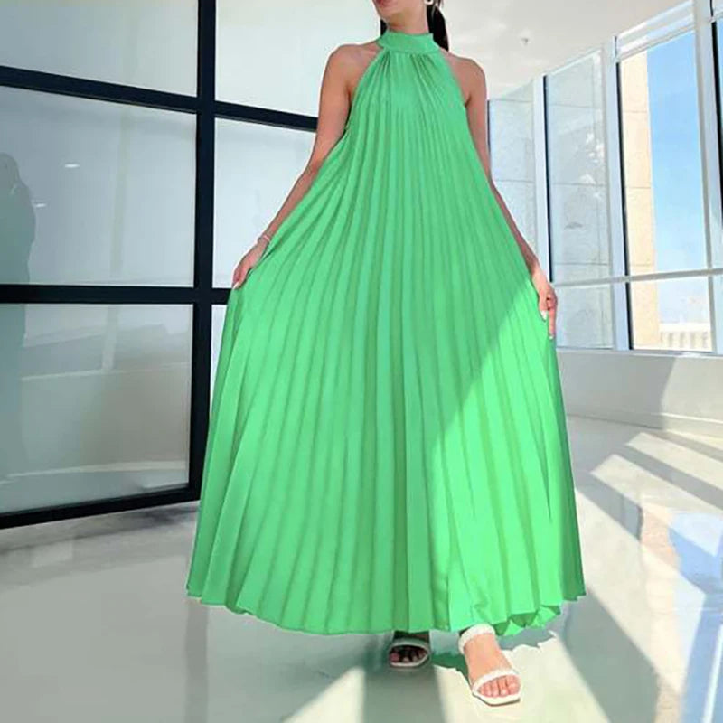 Spring Female Halter Slim Banquet Long Dress Women Sexy Off Shoulder Gala Dress New 2025 Elegant Solid Swing Loose Party Dress