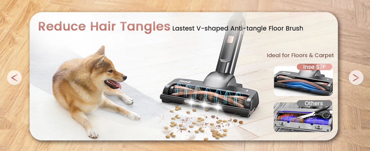 INSE S7P Cordless Vacuum Cleaner, Rechargeable 2500mAh Battery, Clog Remind, Versatile Vacuum Cleaner for Home Pet Hair