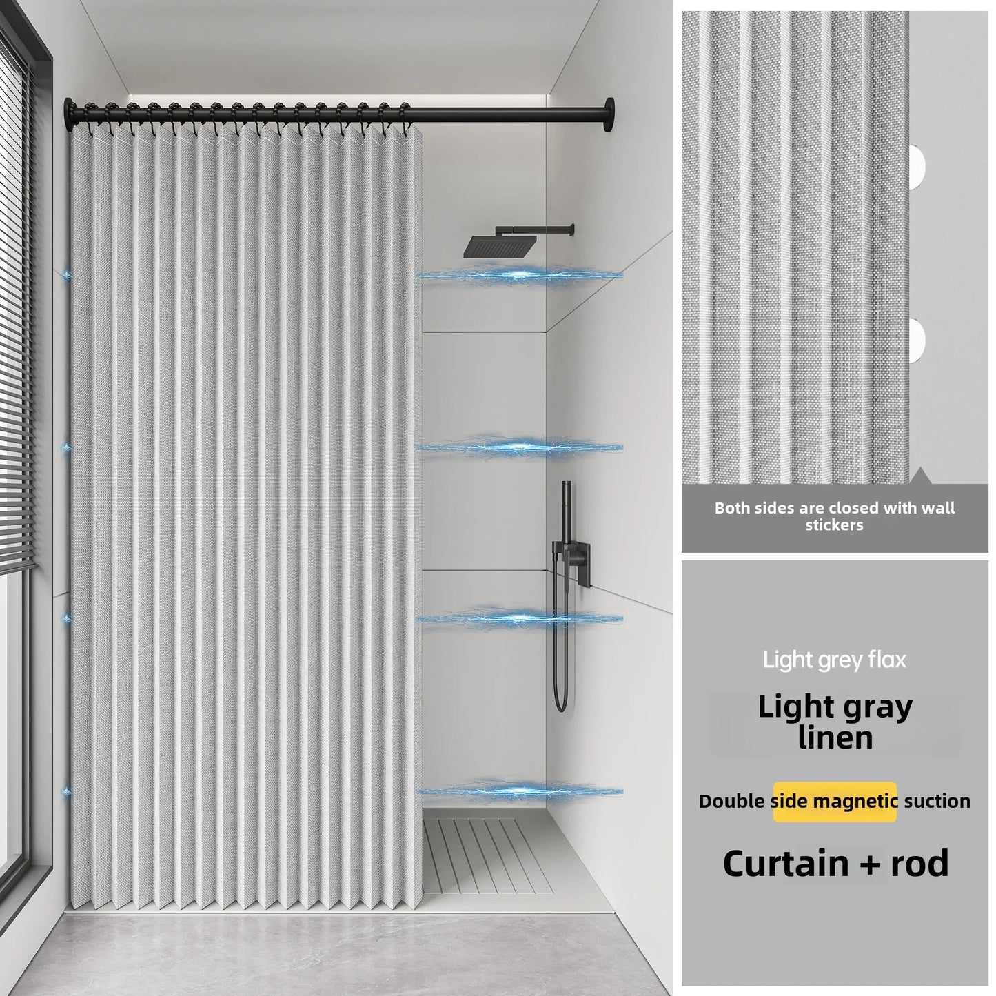 High-end bathroom folding shower curtain without punching invisible tarp toilet partition bath shower dry and wet separation