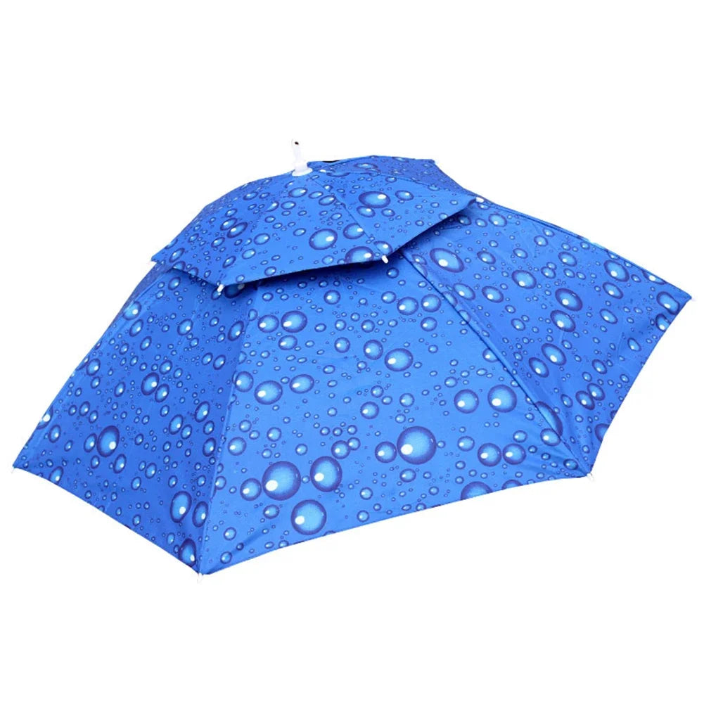 Portable Rain Umbrella Hat Foldable Outdoor Sun Shade Caps Waterproof Camping Fishing Headwear Cap Head-Mounted Beach Head Hats