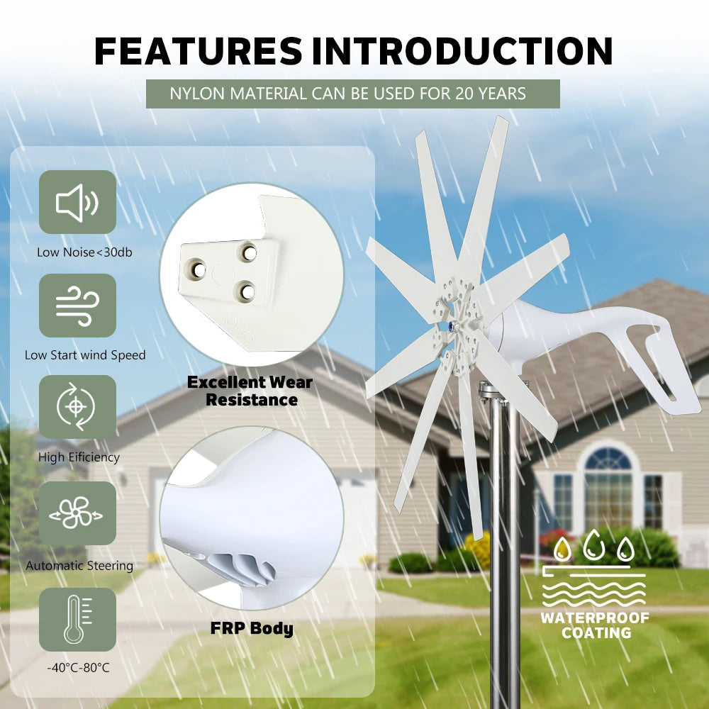3000w Wind Turbine Generator 12V 24V 48V DC 220v AC Home System