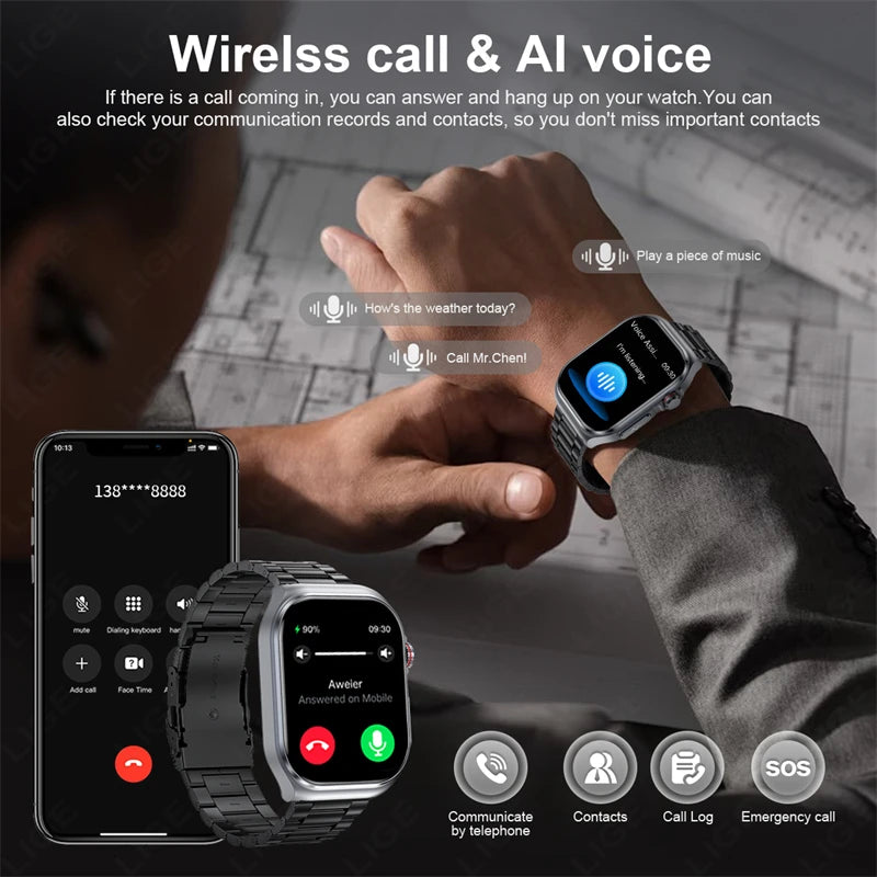 AI Medical Diagnosis Blood Lipids Uric Acid Waterproof Watch Bluetooth Call Health