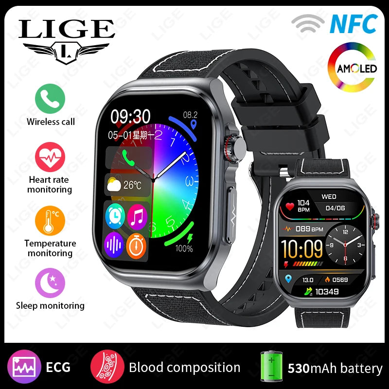 AI Medical Diagnosis Blood Lipids Uric Acid Waterproof Watch Bluetooth Call Health