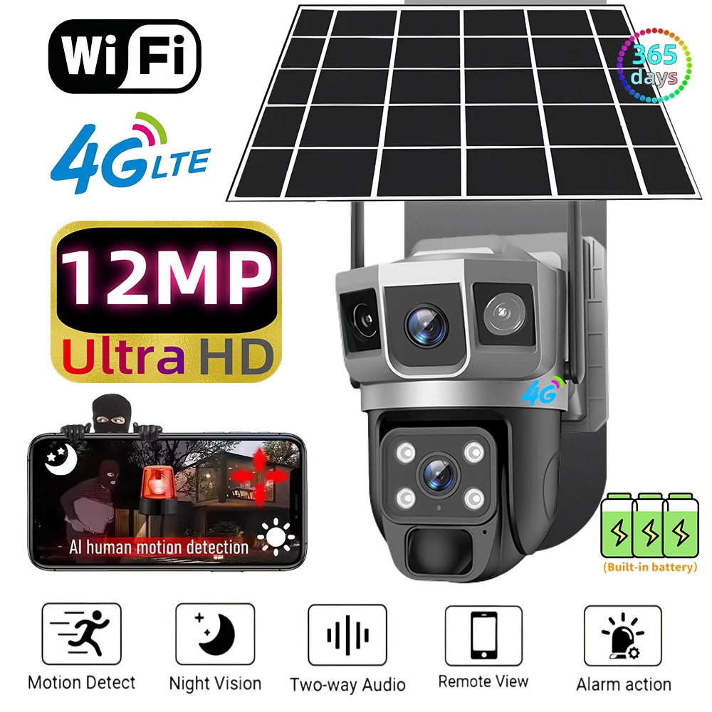 Camera WIFI CCTV 12MP Dual Lens Triple Screen PTZ Auto Tracking 6K Curious Security