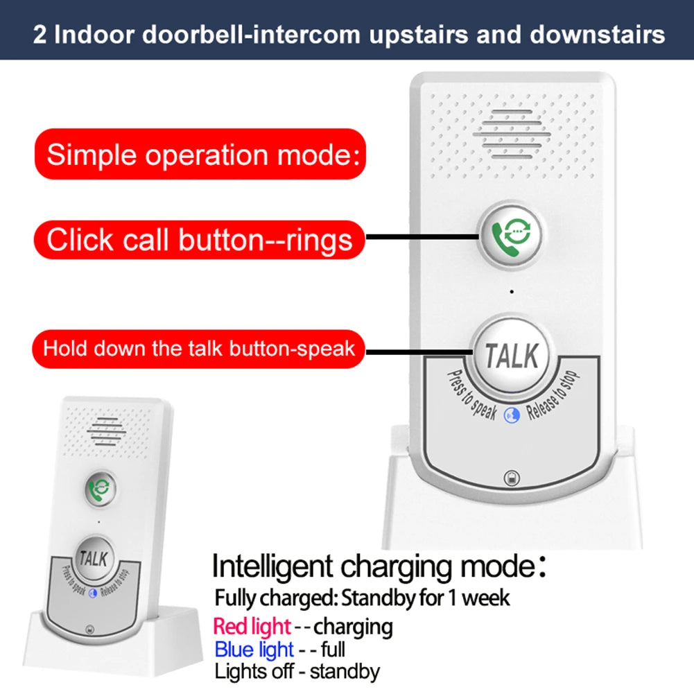 2 Way Voice Intercom ABS Wireless Intercomunicador Doorbell System Unit Two Way Audio Voice Sender Reciever for Home Hospital