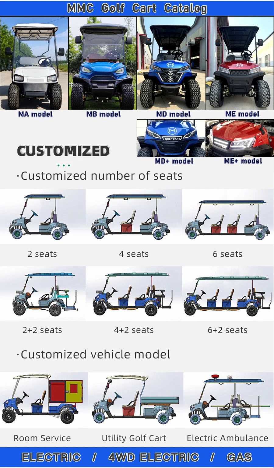 Sale 2 4 6 8 Seats Utility Vehicle48V/72V Off-road Buggy Utility Cart Park 4000/5000/7000W Electric Golf Scooter Cart