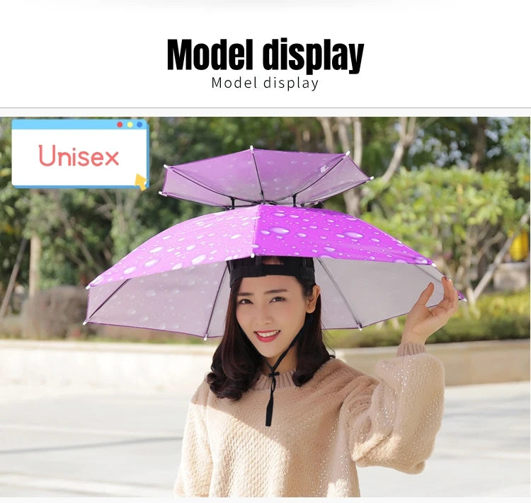 Portable Rain Umbrella Uv Protection Head Umbrella Hat Foldable Outdoor Travel Fishing Sunshade Waterproof Camping Cap Headwear