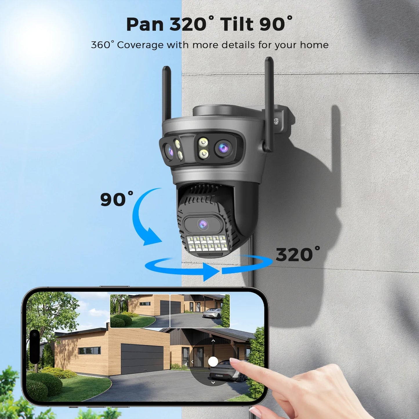 8K Three Lens Three Screens PTZ Camera Outdoor HD 5G Wifi Security Camera Ai Human Detection