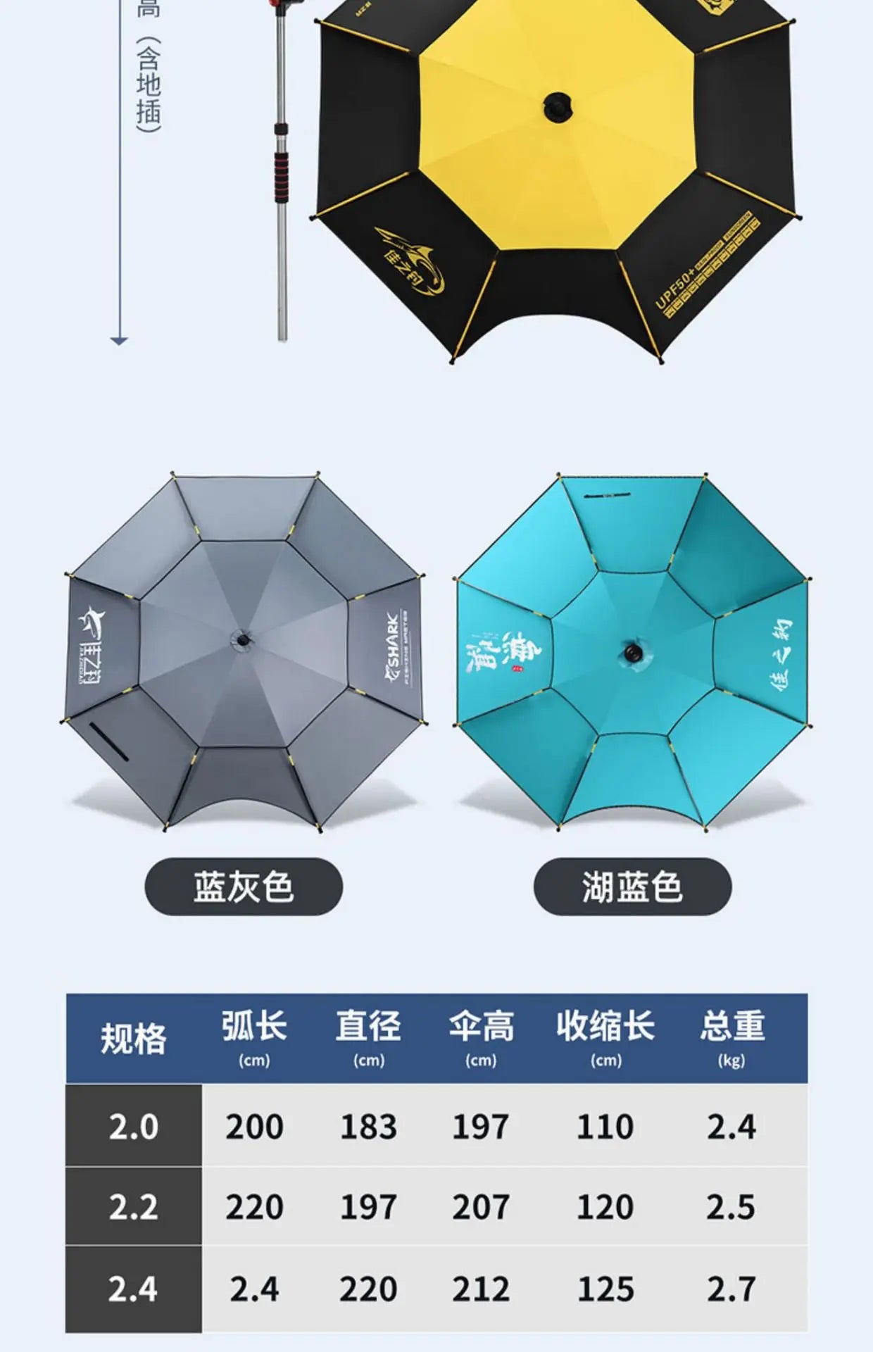 Parasol Fishing Umbrella Double-Layer Fold Outdoor Camping Beach Garden Windproof Sunscreen Fish Adjustable Pole Portable Rack