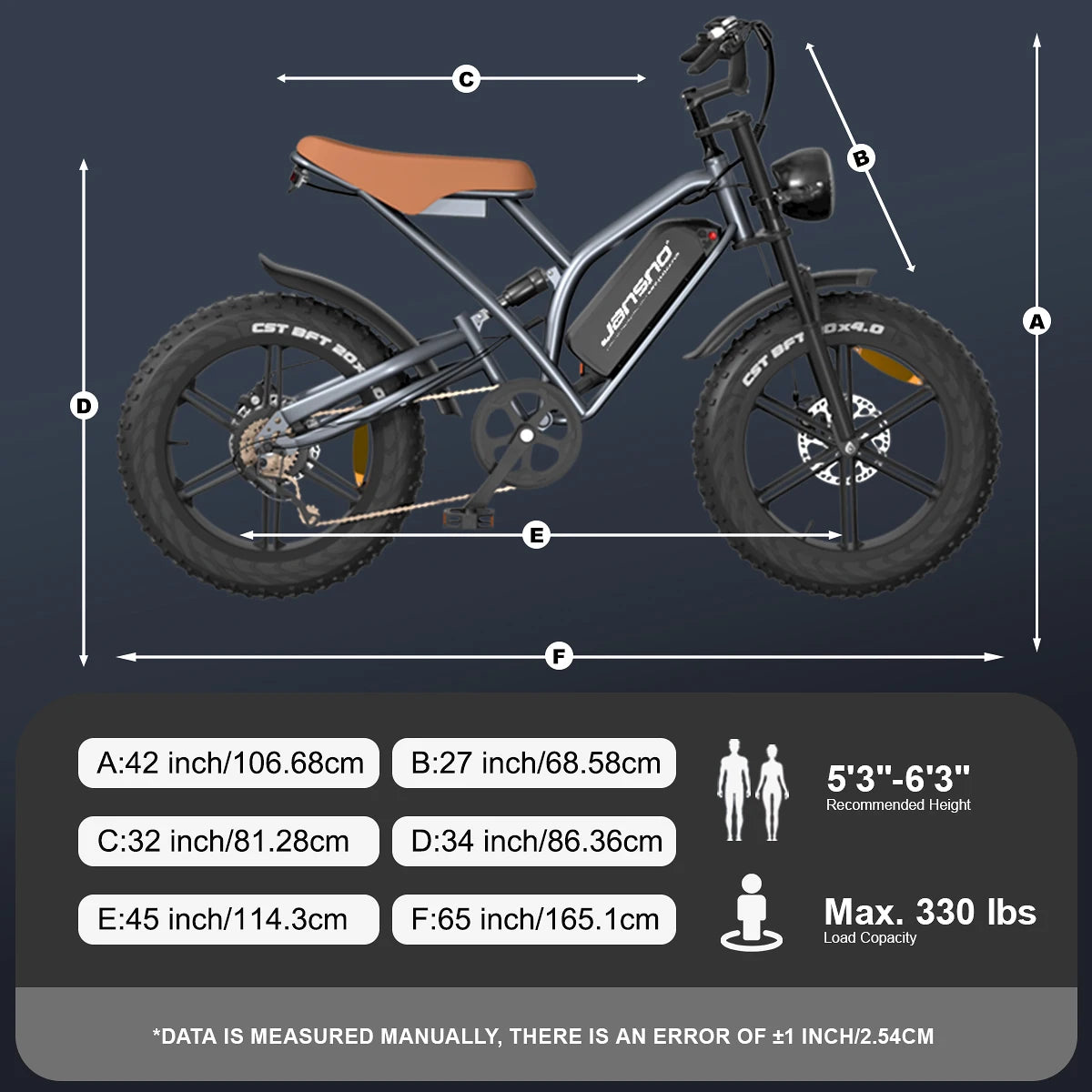 Adults Electric Bike JANSNO X50 750W 48V14AH Removable battery Fat Tire 20"*4 Off Road Mountain Ebike 25MPH Moped Style Ebike