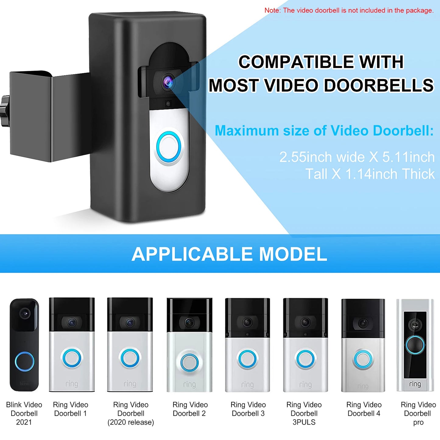 Anti-Theft Doorbell Mount Video Doorbell Mount Easy Installation No Drill Compatible with Blink Video Doorbell/Ring