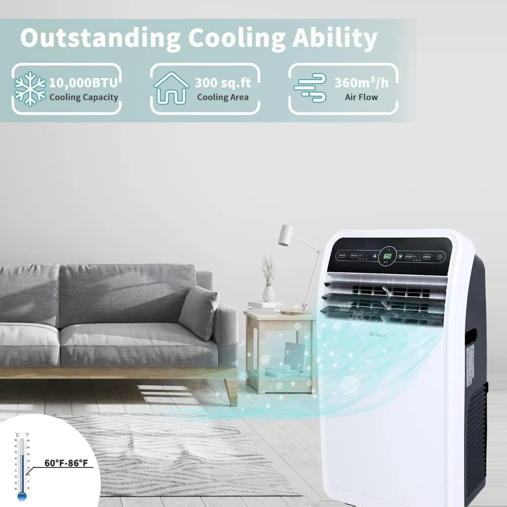10,000 BTU Portable Air Conditioner, with Built-in Cool, Dehumidifier & Fan Modes