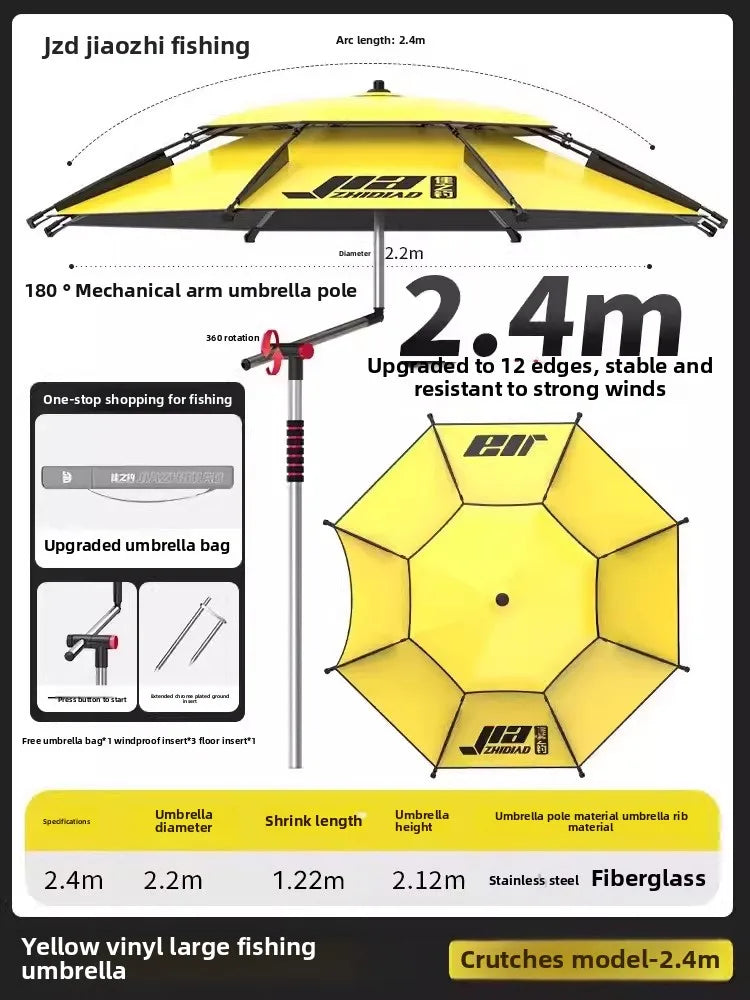 Parasol Fishing Umbrella Double-Layer Fold Outdoor Camping Beach Garden Windproof Sunscreen Fish Adjustable Pole Portable Rack