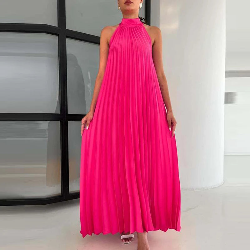 Spring Female Halter Slim Banquet Long Dress Women Sexy Off Shoulder Gala Dress New 2025 Elegant Solid Swing Loose Party Dress