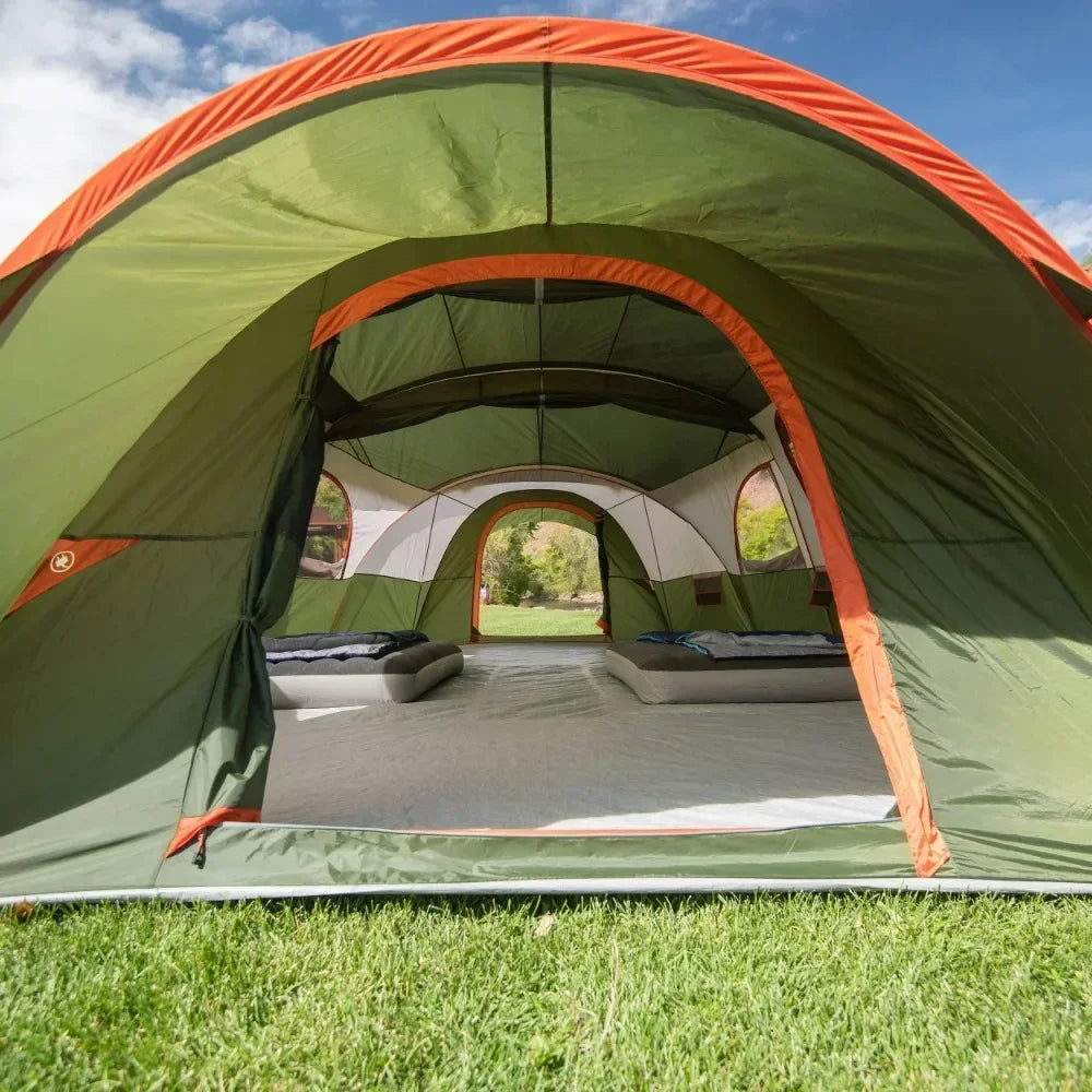 Camping Tent Travel 18-Person Cabin Tent, Poly Taffeta with 3 Covered Entrances Gazebos