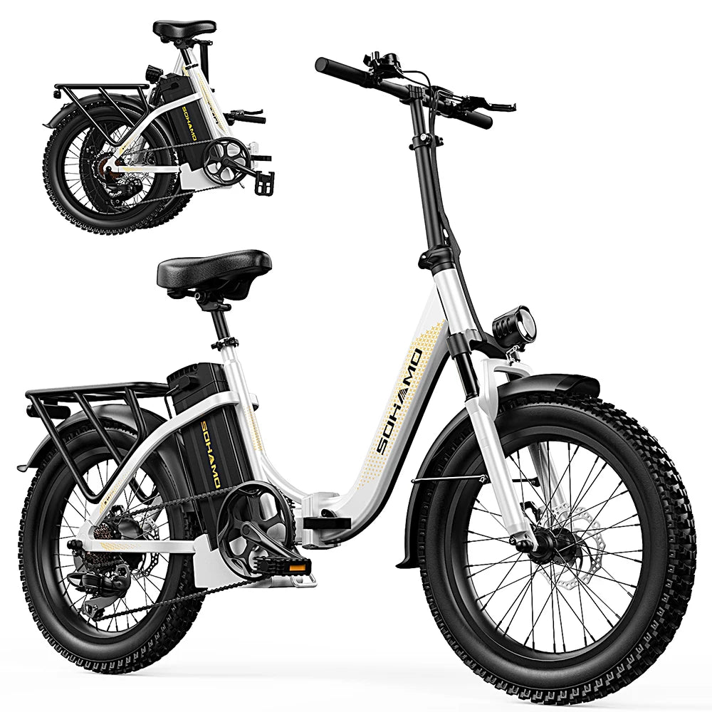 SOHAMO Men Women Road Mountain Folding Electric Bike 48V 20AH 1100W Ebike 60 Miles