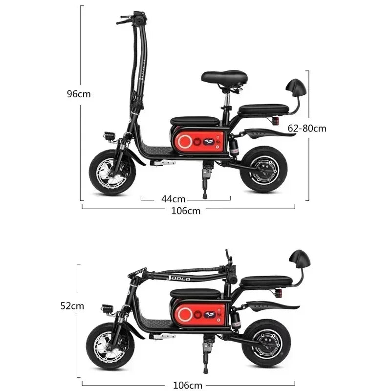 Electric Tricycle 500W 48V 10AH Double Three-person Folding Electric Scooter Adult Portable Mini Small City Mobility E-Scooter