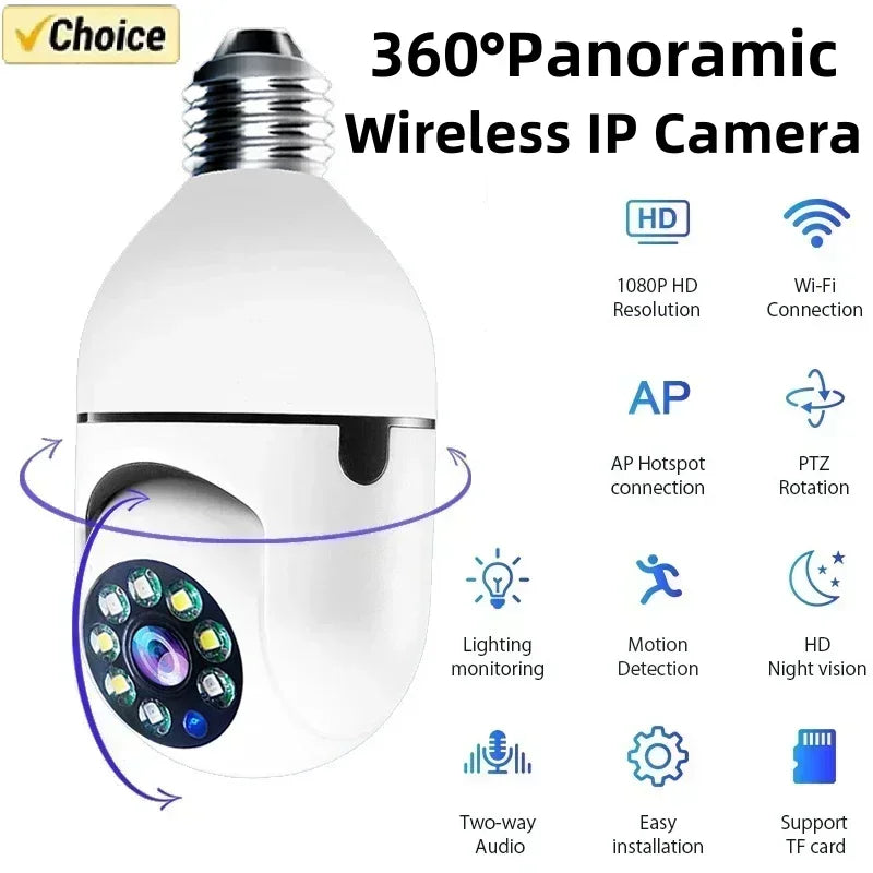 Bulb Camera 4X Digital Zoom AI Human Motion Detect Full Color Night Vision Surveillance Camera